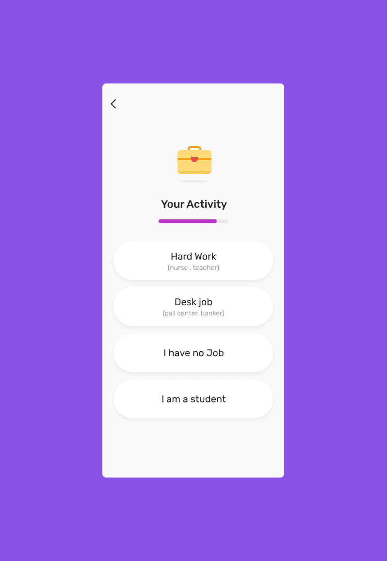 User's personal activity screen