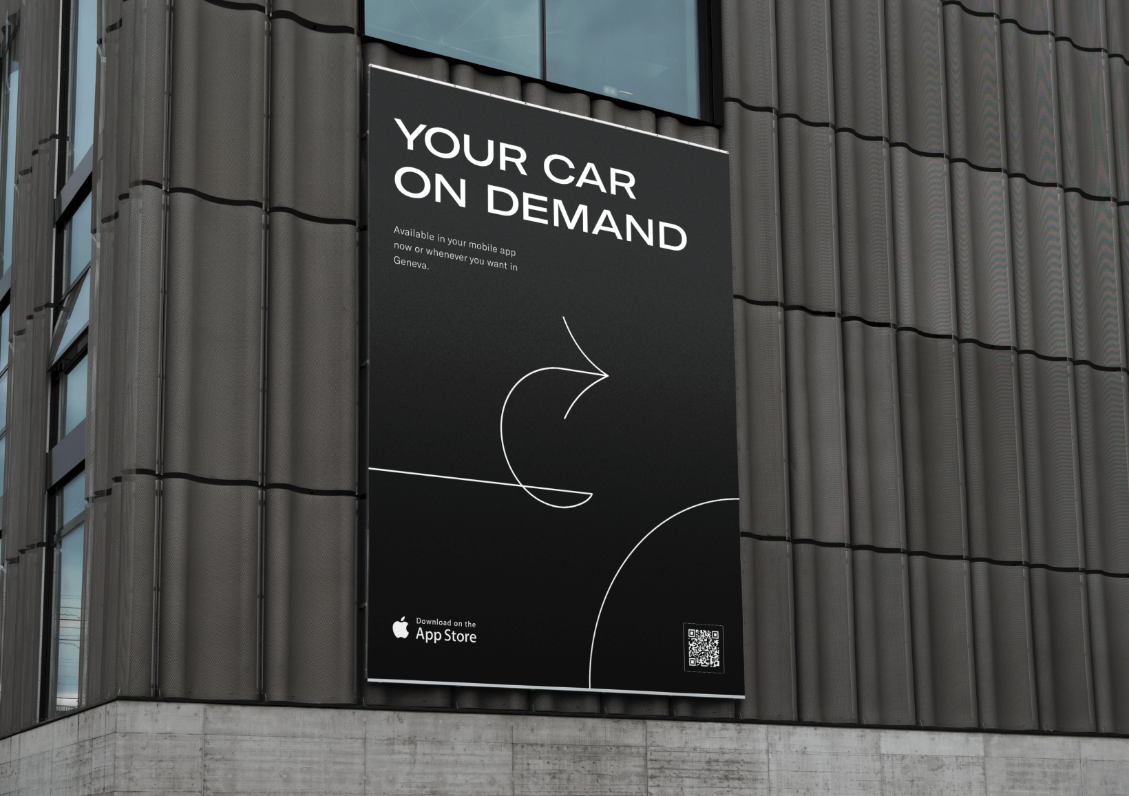 Branded banner on the building, designed for the Elise app promotion