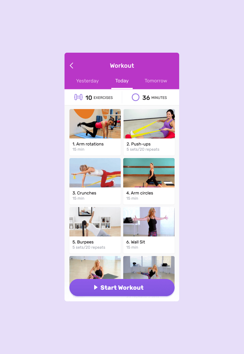 Online workouts in fitness app