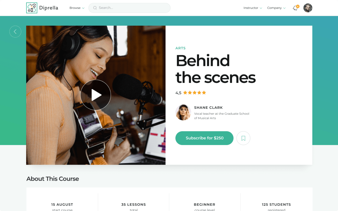 Diprella's online course screen