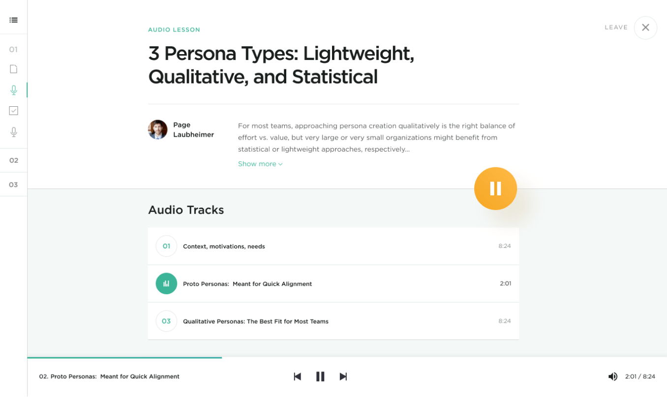 Audio lecture screen