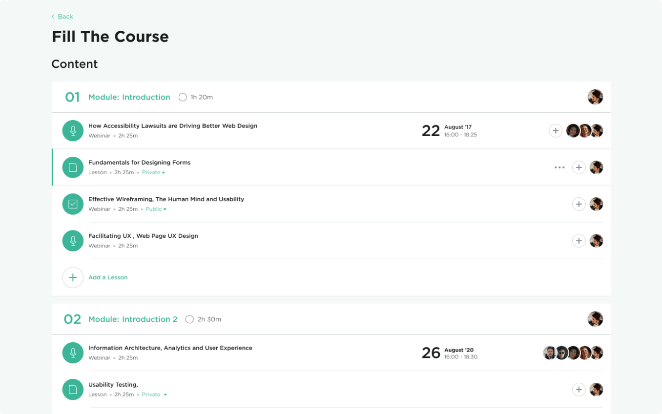 Online course description screen