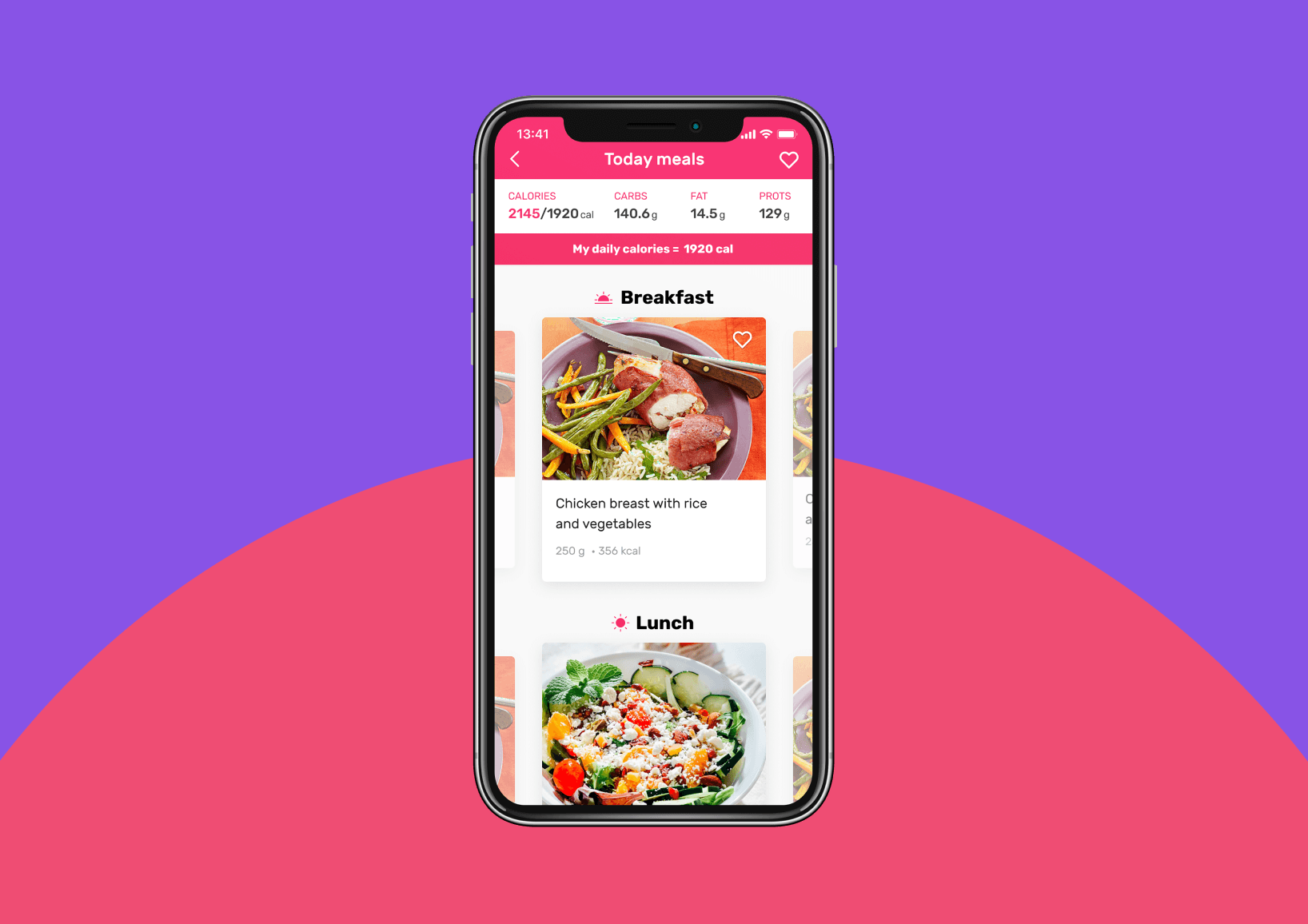 Meals plan in fitness app MsFit