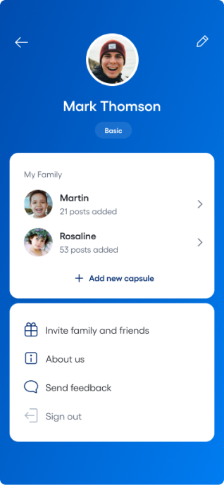 App screenshot: home screen